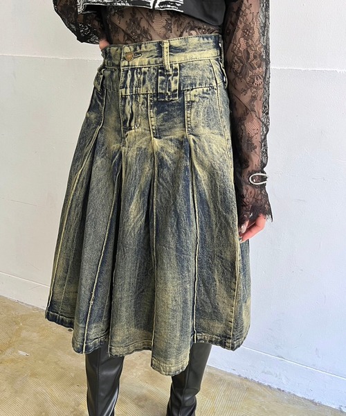 Jewelobe（ジュエローブ）の「ピンタックプリーツミドルデニムスカート（デニムスカート・レディース・インディゴブルー・M/S）」の7枚目の写真