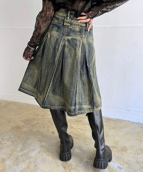 Jewelobe（ジュエローブ）の「ピンタックプリーツミドルデニムスカート（デニムスカート・レディース・インディゴブルー・M/S）」の5枚目の写真