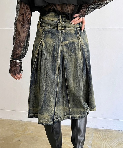 Jewelobe（ジュエローブ）の「ピンタックプリーツミドルデニムスカート（デニムスカート・レディース・インディゴブルー・M/S）」の4枚目の写真