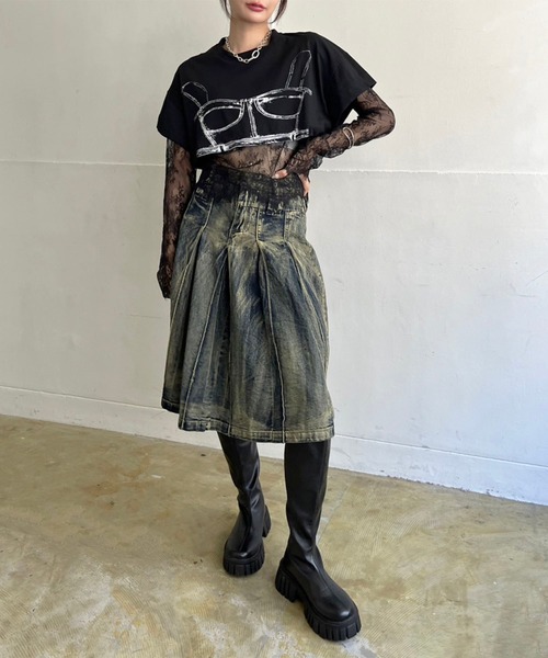 Jewelobe（ジュエローブ）の「ピンタックプリーツミドルデニムスカート（デニムスカート・レディース・インディゴブルー・M/S）」の3枚目の写真