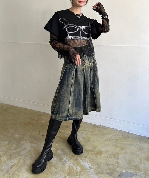 Jewelobe（ジュエローブ）の「ピンタックプリーツミドルデニムスカート（デニムスカート・レディース・インディゴブルー・M/S）」の2枚目の写真