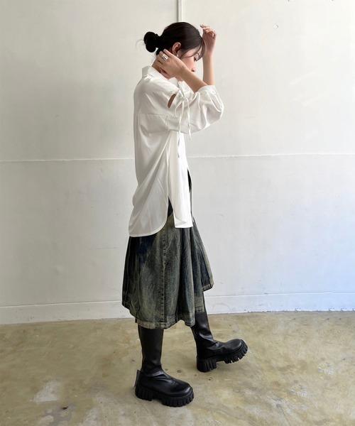 Jewelobe（ジュエローブ）の「ピンタックプリーツミドルデニムスカート（デニムスカート・レディース・インディゴブルー・M/S）」の15枚目の写真