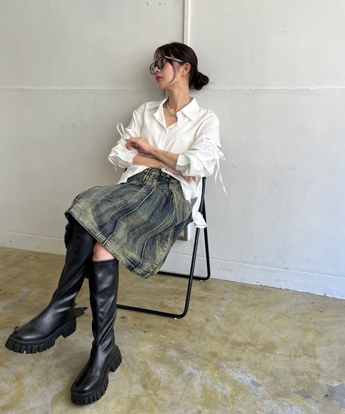 Jewelobe（ジュエローブ）の「ピンタックプリーツミドルデニムスカート（デニムスカート・レディース・インディゴブルー・M/S）」の14枚目の写真