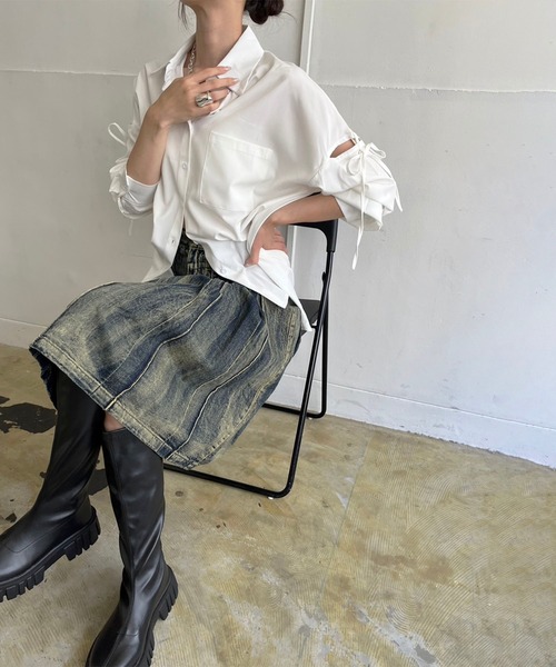 Jewelobe（ジュエローブ）の「ピンタックプリーツミドルデニムスカート（デニムスカート・レディース・インディゴブルー・M/S）」の12枚目の写真