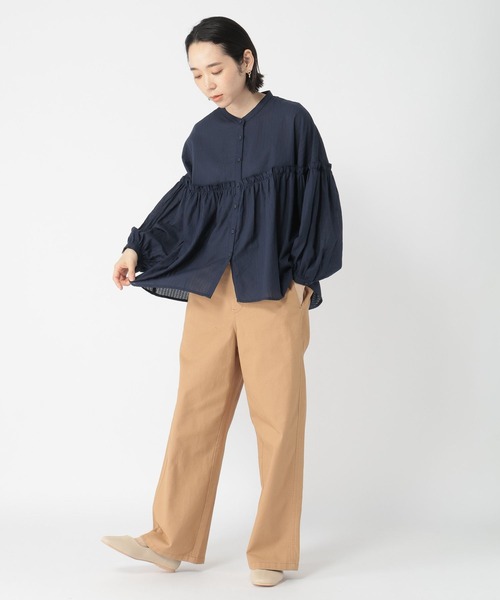 美品✨スカルスタジオ SKALL オーガニックコットン フリルギャザーブラウス SKALL STUDIO / スカルスタジオ | オーガニックコットン フリル