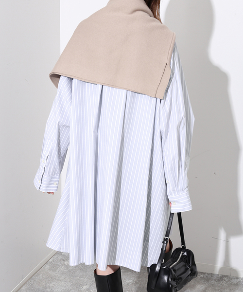 SLOBE IENA（スローブイエナ）の「コットンAラインチュニックワンピース（シャツワンピース・レディース・ネイビー/グレー・FREE）」の9枚目の写真