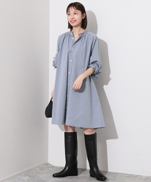 SLOBE IENA（スローブイエナ）の「コットンAラインチュニックワンピース（シャツワンピース・レディース・ネイビー/グレー・FREE）」の10枚目の写真