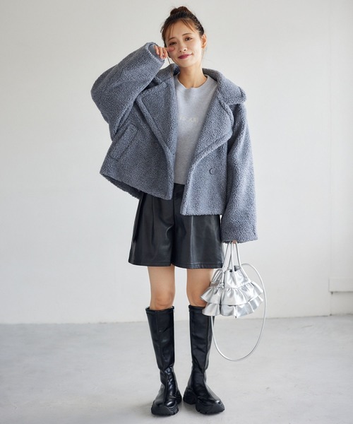 mysty woman（ミスティウーマン）の「ボアPコート  126027（ピーコート・レディース・ベージュ/ブラック/グレー・FREE）」の7枚目の写真