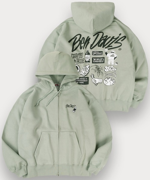 BEN DAVIS(ベンデイビス)の「【BENDAVIS/ベンデイビス】SELECTION ZIP HOODIE/タギングロゴ バックプリント フルジップフーディー オーバーサイズ 裏起毛(パーカー・メンズ・アッシュグレー/ブラック/グリーン/ネイビー・M/L/XL)」の3枚目の写真