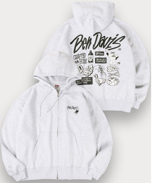 BEN DAVIS(ベンデイビス)の「【BENDAVIS/ベンデイビス】SELECTION ZIP HOODIE/タギングロゴ バックプリント フルジップフーディー オーバーサイズ 裏起毛(パーカー・メンズ・アッシュグレー/ブラック/グリーン/ネイビー・M/L/XL)」の1枚目の写真