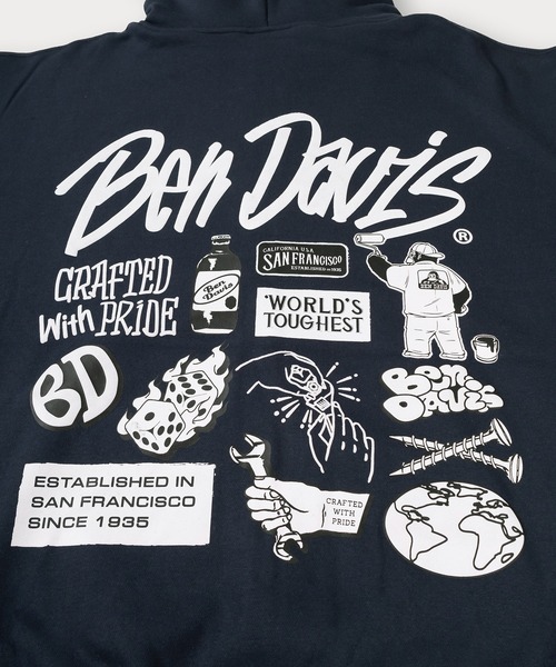 【BEN DAVIS/ベンデイビス】裏起毛 バックプリントフーディー ヘビーウェイトスウェット プルオーバーパーカー オーバーサイズ