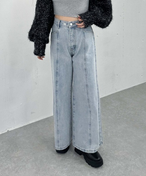 リボン刺繍ワイドデニム（デニムパンツ）｜archives（アルシーヴ）の