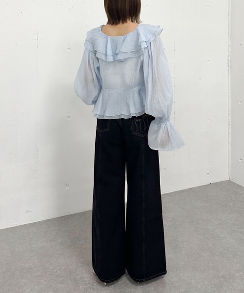 リボン刺繍ワイドデニム（デニムパンツ）｜archives（アルシーヴ