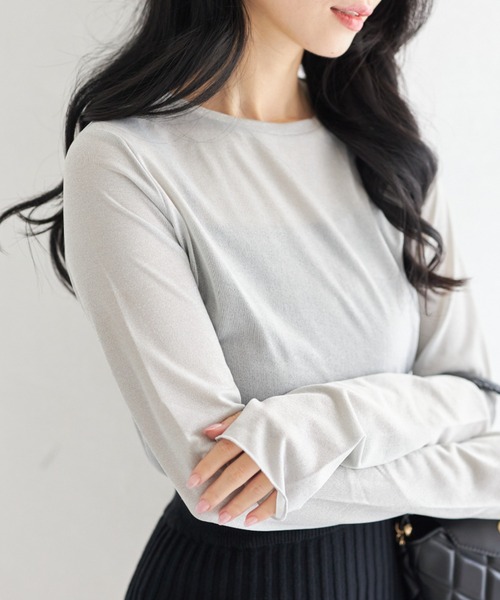 tocco closet(トッコ クローゼット)の「【ZOZO限定】長袖ラメシアーカットクルートップス(Tシャツ/カットソー・レディース・ミント/ブラック/グレー・M)」の1枚目の写真