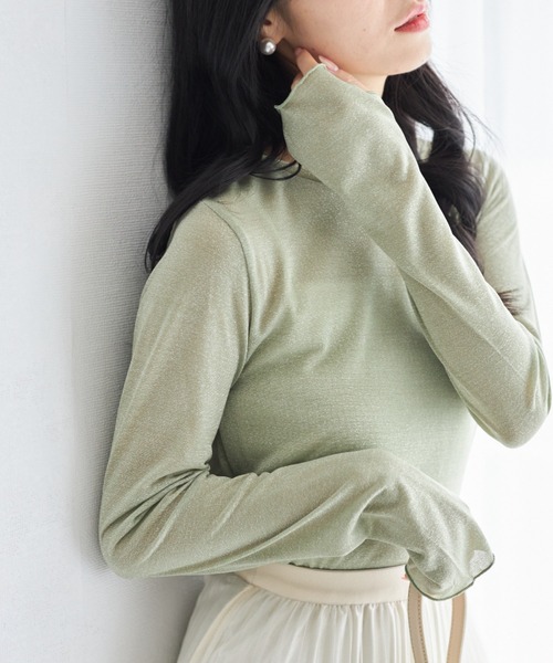 tocco closet(トッコ クローゼット)の「【ZOZO限定】長袖ラメシアーカットクルートップス(Tシャツ/カットソー・レディース・ミント/ブラック/グレー・M)」の3枚目の写真