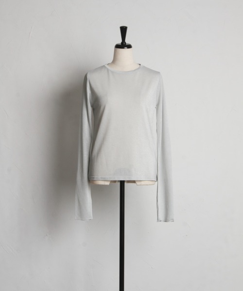 tocco closet(トッコ クローゼット)の「【ZOZO限定】長袖ラメシアーカットクルートップス(Tシャツ/カットソー・レディース・ミント/ブラック/グレー・M)」の6枚目の写真