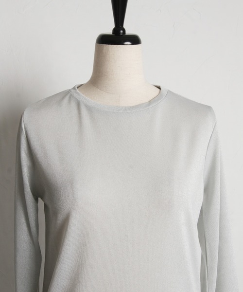 tocco closet(トッコ クローゼット)の「【ZOZO限定】長袖ラメシアーカットクルートップス(Tシャツ/カットソー・レディース・ミント/ブラック/グレー・M)」の9枚目の写真