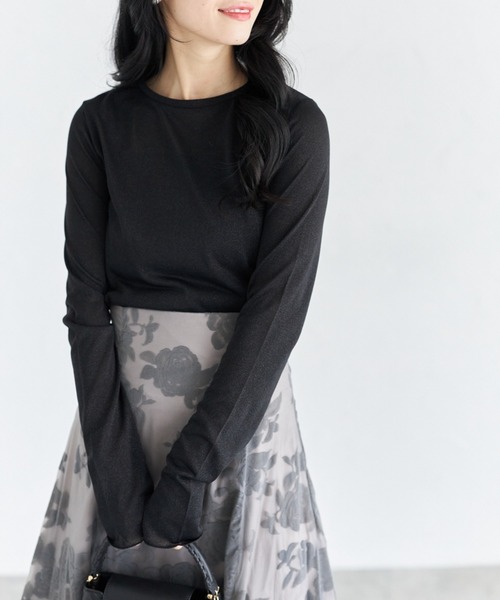 tocco closet(トッコ クローゼット)の「【ZOZO限定】長袖ラメシアーカットクルートップス(Tシャツ/カットソー・レディース・ミント/ブラック/グレー・M)」の13枚目の写真