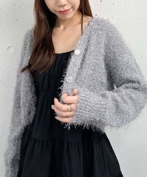 ラメフェザーショートニットカーディガン