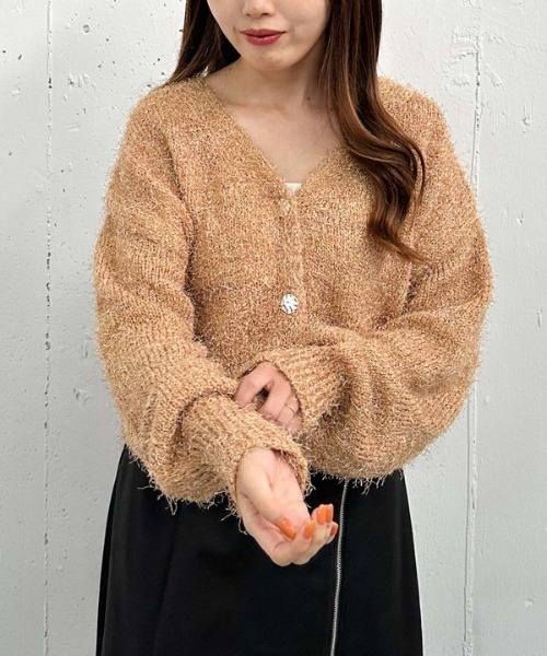 archives（アルシーヴ）の「ラメフェザーショートニットカーディガン（ニット/セーター・レディース・アイボリー/オレンジ/グレー/ブルー・MEDIUM）」の4枚目の写真