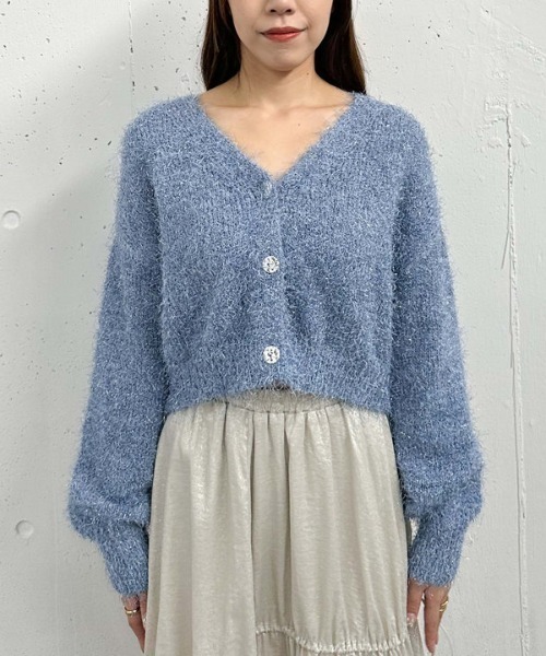 archives（アルシーヴ）の「ラメフェザーショートニットカーディガン（ニット/セーター・レディース・アイボリー/オレンジ/グレー/ブルー・MEDIUM）」の8枚目の写真