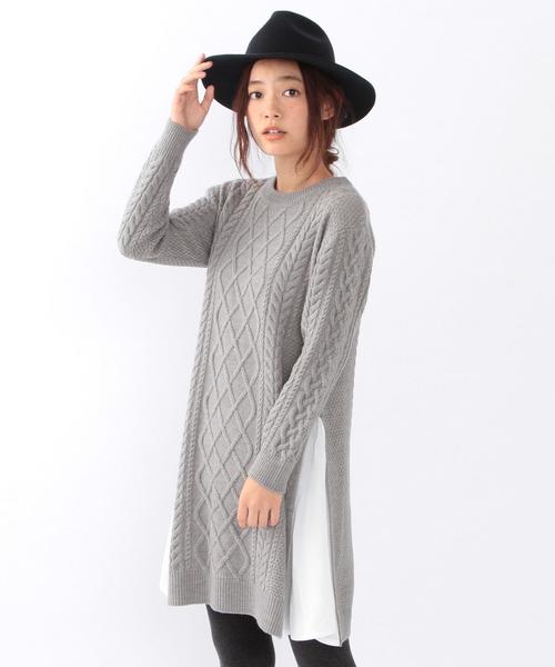 Another Edition（アナザーエディション）の「ワキフハクケーブルワンピース/ AEBC W/AC ワキフハク CBL OP（ワンピース・レディース・ライトグレー/ネイビー・フリー）」の2枚目の写真