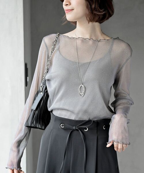 rps（アールピーエス）の「ラメシアークルーネックカットソー（Tシャツ/カットソー・レディース・ブラック/オフホワイト/チャコールグレー/ライトグレー/グレー/アイボリー・フリー）」の6枚目の写真