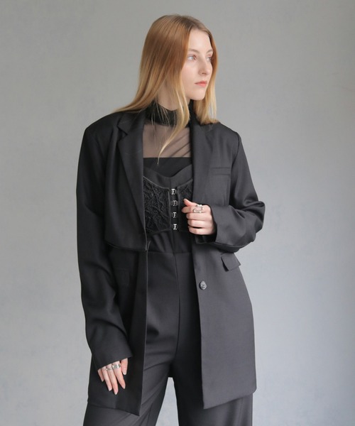&g'aime(アンジェム)の「【&g'aime】2WAYオーバーテーラードジャケット 2WAY OVER TAILORED JACKET(テーラードジャケット・レディース・ブラック/チャコールグレー・FREE)」の16枚目の写真