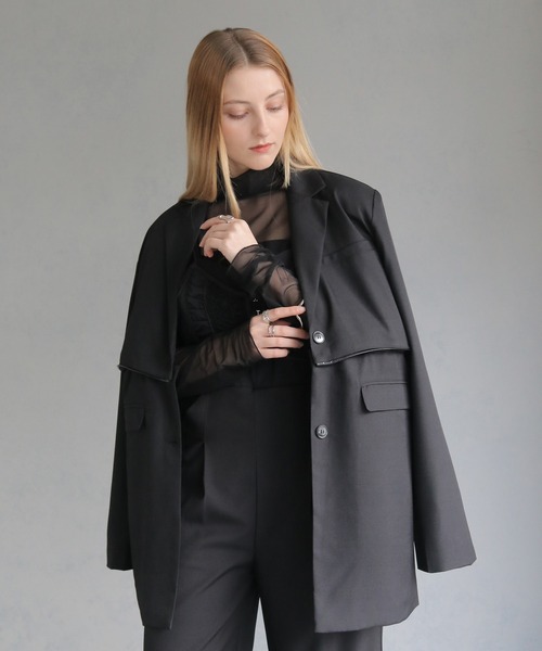 &g'aime(アンジェム)の「【&g'aime】2WAYオーバーテーラードジャケット 2WAY OVER TAILORED JACKET(テーラードジャケット・レディース・ブラック/チャコールグレー・FREE)」の18枚目の写真