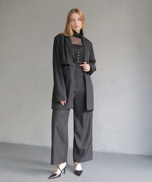 &g'aime(アンジェム)の「【&g'aime】2WAYオーバーテーラードジャケット 2WAY OVER TAILORED JACKET(テーラードジャケット・レディース・ブラック/チャコールグレー・FREE)」の20枚目の写真