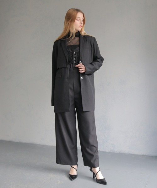 &g'aime(アンジェム)の「【&g'aime】2WAYオーバーテーラードジャケット 2WAY OVER TAILORED JACKET(テーラードジャケット・レディース・ブラック/チャコールグレー・FREE)」の21枚目の写真