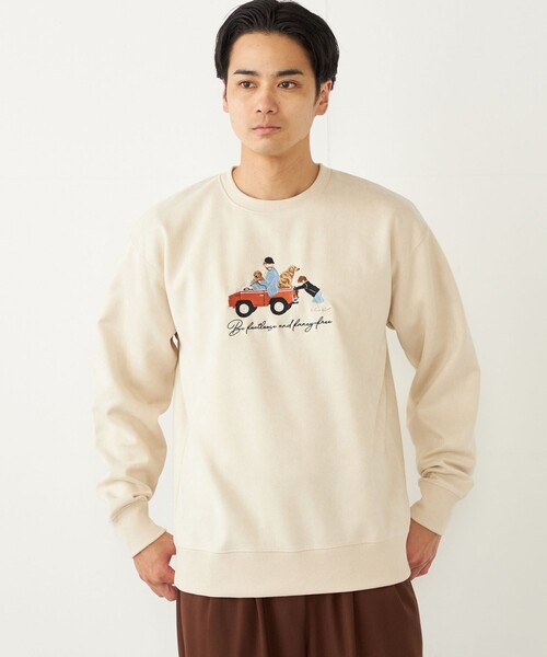 SHIPS Colors(シップス カラーズ)の「SHIPS Colors: ポリエステル フェイクスエード エンブロイダリー スウェット(スウェット・メンズ・ナチュラル/ブルー/ブラック/ブラウン・MEDIUM/LARGE/X-LARGE)」の3枚目の写真