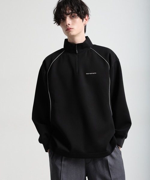 Ridingmania（ライディングマニア）の「【Ridingmania】パイピングライン/ワンポイント刺繍ハーフジップ（スウェット・メンズ・ブラック/ライトグレー・LARGE/MEDIUM）」の5枚目の写真