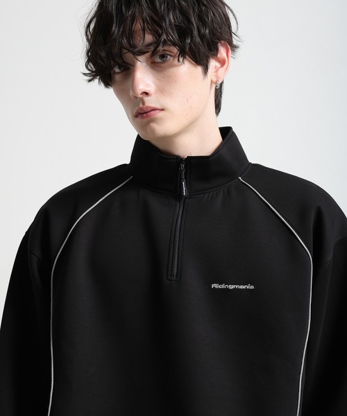 Ridingmania（ライディングマニア）の「【Ridingmania】パイピングライン/ワンポイント刺繍ハーフジップ（スウェット・メンズ・ブラック/ライトグレー・LARGE/MEDIUM）」の6枚目の写真