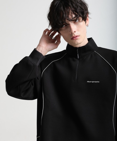Ridingmania（ライディングマニア）の「【Ridingmania】パイピングライン/ワンポイント刺繍ハーフジップ（スウェット・メンズ・ブラック/ライトグレー・LARGE/MEDIUM）」の7枚目の写真