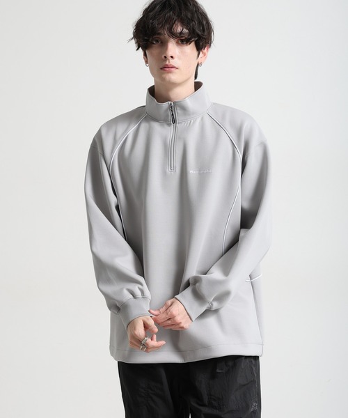 Ridingmania（ライディングマニア）の「【Ridingmania】パイピングライン/ワンポイント刺繍ハーフジップ（スウェット・メンズ・ブラック/ライトグレー・LARGE/MEDIUM）」の9枚目の写真