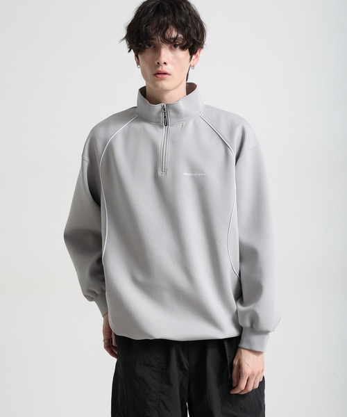 Ridingmania（ライディングマニア）の「【Ridingmania】パイピングライン/ワンポイント刺繍ハーフジップ（スウェット・メンズ・ブラック/ライトグレー・LARGE/MEDIUM）」の12枚目の写真