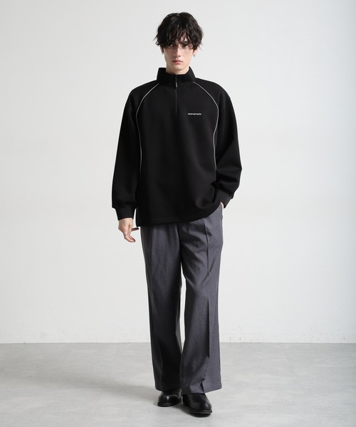 Ridingmania（ライディングマニア）の「【Ridingmania】パイピングライン/ワンポイント刺繍ハーフジップ（スウェット・メンズ・ブラック/ライトグレー・LARGE/MEDIUM）」の3枚目の写真