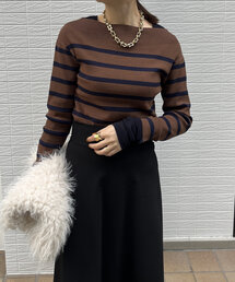 DouDou | ボーダーボートネックリブニット(ニット/セーター)