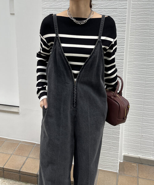 DouDou（ドゥドゥ）の「ボーダーボートネックリブニット（ニット/セーター・レディース・ブラウン/ブラック・FREE）」の3枚目の写真