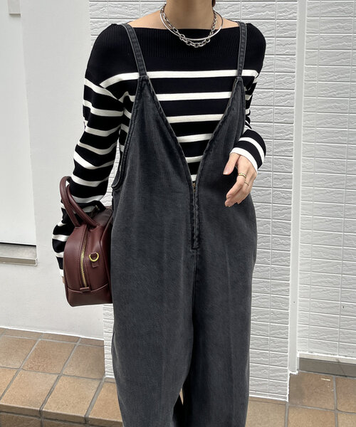 DouDou（ドゥドゥ）の「ボーダーボートネックリブニット（ニット/セーター・レディース・ブラウン/ブラック・FREE）」の4枚目の写真