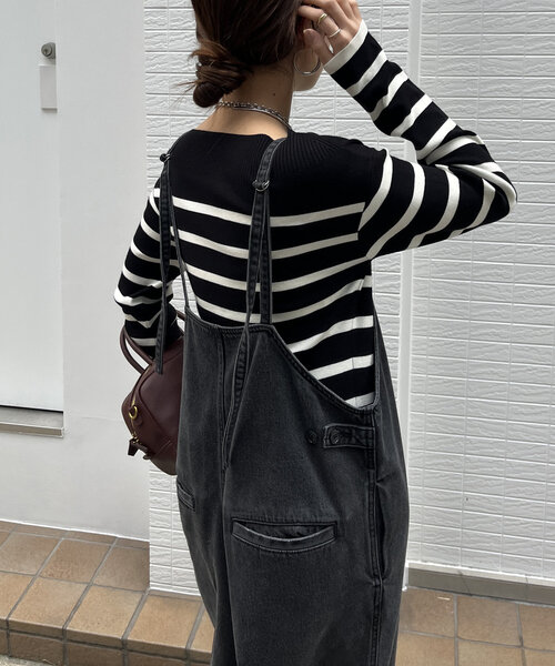 DouDou（ドゥドゥ）の「ボーダーボートネックリブニット（ニット/セーター・レディース・ブラウン/ブラック・FREE）」の5枚目の写真