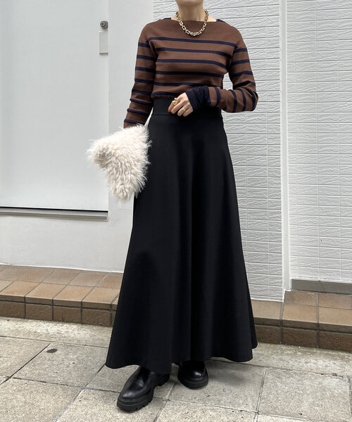 DouDou（ドゥドゥ）の「ボーダーボートネックリブニット（ニット/セーター・レディース・ブラウン/ブラック・FREE）」の6枚目の写真