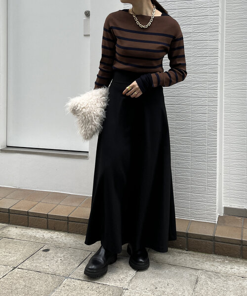 DouDou（ドゥドゥ）の「ボーダーボートネックリブニット（ニット/セーター・レディース・ブラウン/ブラック・FREE）」の7枚目の写真