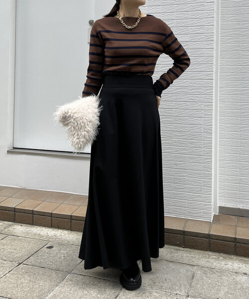 DouDou（ドゥドゥ）の「ボーダーボートネックリブニット（ニット/セーター・レディース・ブラウン/ブラック・FREE）」の8枚目の写真