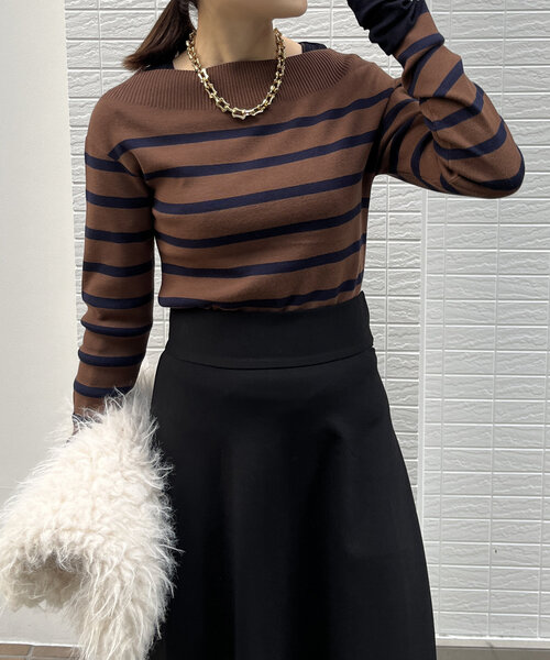 DouDou（ドゥドゥ）の「ボーダーボートネックリブニット（ニット/セーター・レディース・ブラウン/ブラック・FREE）」の11枚目の写真