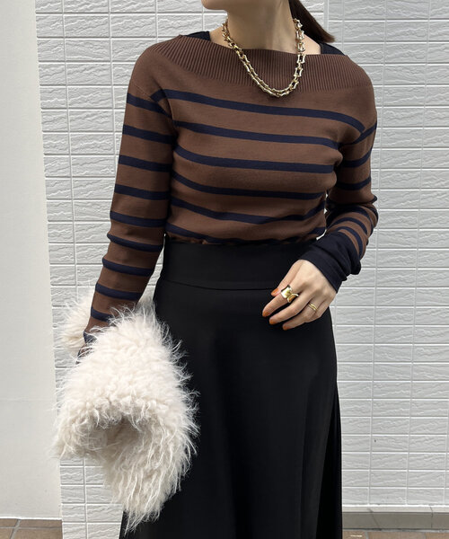 DouDou（ドゥドゥ）の「ボーダーボートネックリブニット（ニット/セーター・レディース・ブラウン/ブラック・FREE）」の12枚目の写真