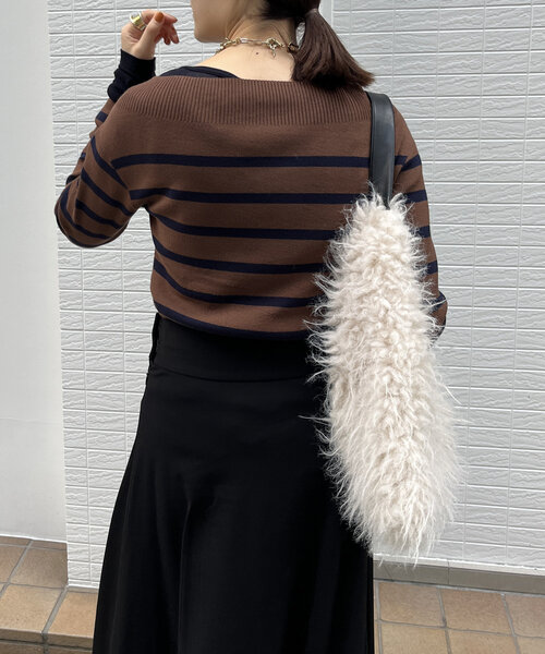 DouDou（ドゥドゥ）の「ボーダーボートネックリブニット（ニット/セーター・レディース・ブラウン/ブラック・FREE）」の14枚目の写真