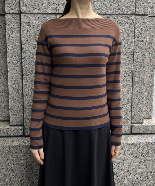 DouDou（ドゥドゥ）の「ボーダーボートネックリブニット（ニット/セーター・レディース・ブラウン/ブラック・FREE）」の15枚目の写真
