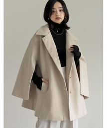 Re:EDIT | [2024-25 WINTER COLLECTION]マルチウェイフェイクウールポンチョ風金ボタンミドルコート(ステンカラーコート)